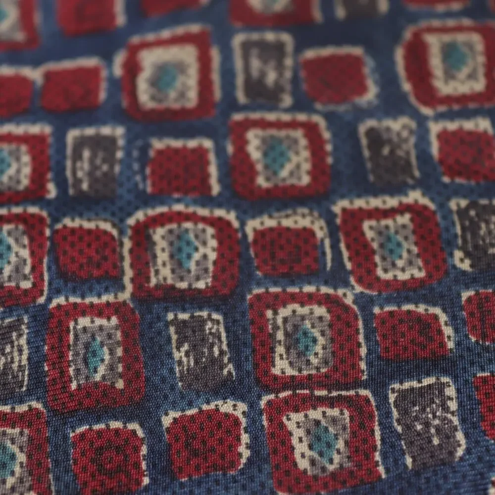 Vtg Bert Pulitzer Tie Mens 54 in Silk Red Blue Multicolor Abstract Checker Wide